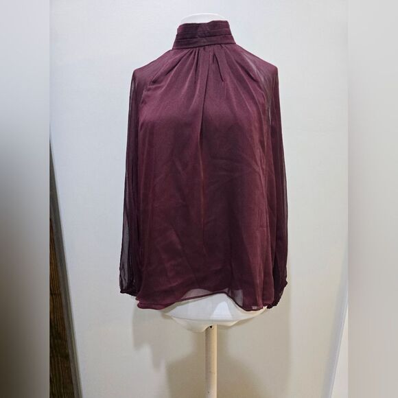 1.STATE Mock Neck Raglan Long Sleeve Blouse NWOT Size Large Burgandy - Picture 3 of 6